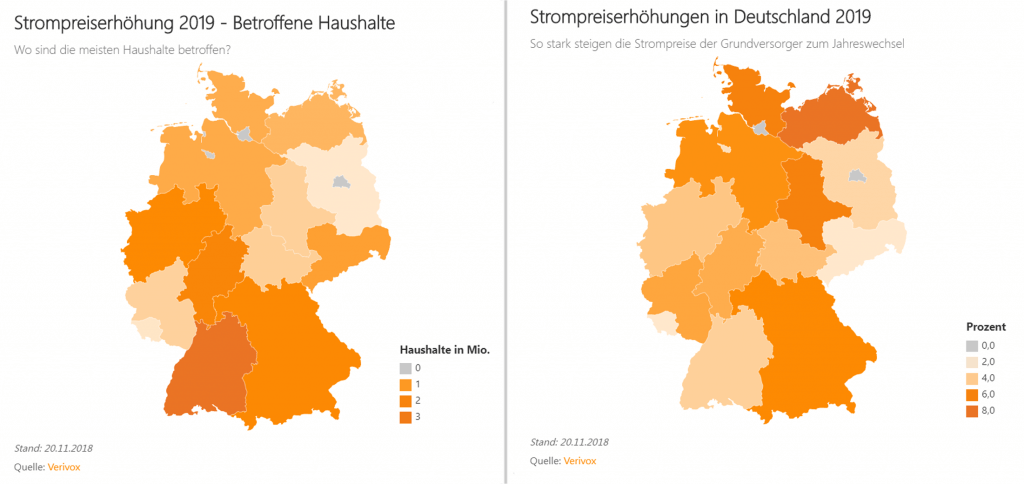 Anzahl der Haushalte, die von einer Strompreiserhöhung in 2019 betroffen sind